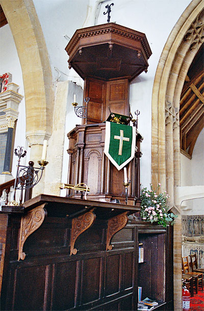 This splendid three stage pulpit at St. Mary's dates from 1635.