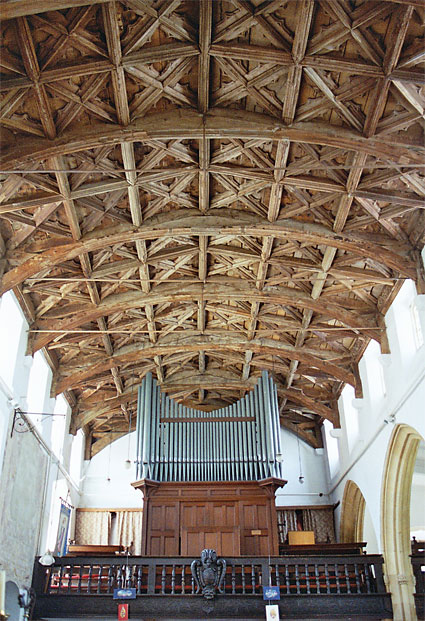 The glorious nave roof is of the 15th century: it was restored in 1933.