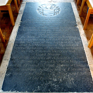Floor slab memorial to John Randall and his family in the nave aisle of St. Mary's Church.