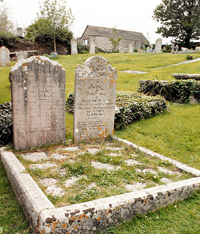 The graves of Benjamin and Elizabeth Jesty in the churchyard of St. Nicholas Church, Worth Matravers.