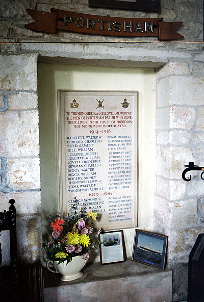 Memorial at St Peter's dedicated to the men from Portesham who gave their lives in WWI