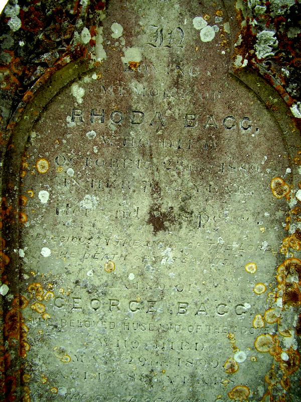Rhoda Garland married George Bagg at Owermoigne on the 11th of August 1833. They were both baptised at the parish church: George on the 30th December 1810 and Rhoda was privately baptised on the 23rd of November 1813 and publicly on the 26th of December 1813 – suggesting that she did not have a good start in life. Rhoda was the daughter of Robert and Anne Garland and George was the son of John and Frances Bagg. Rhoda died in October 1889 and George passed away within the year; they are buried at Owermoigne.