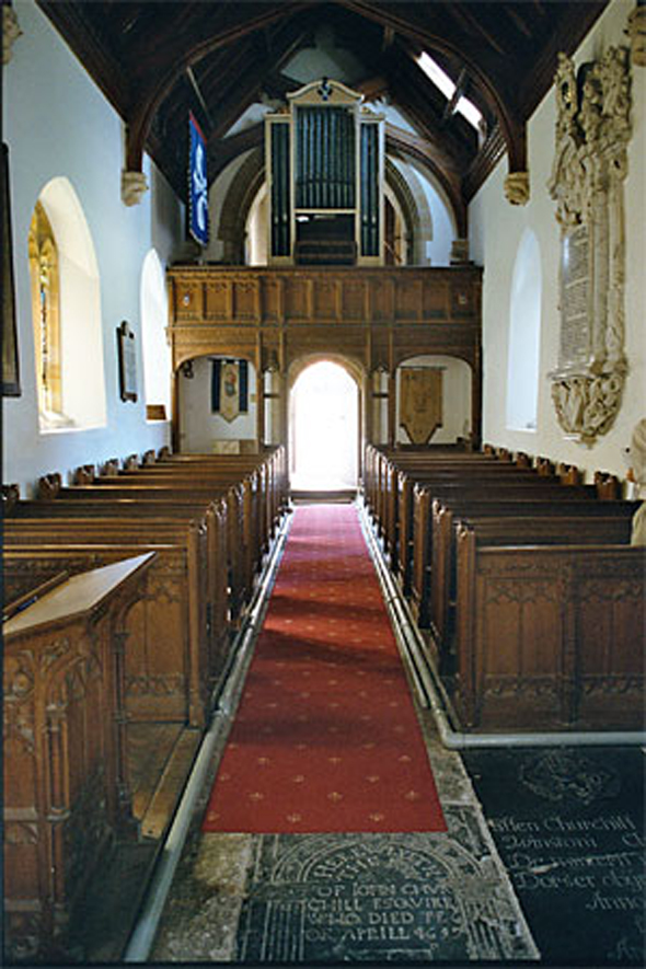 Looking from chancel and nave towards the gallery and organ. Photo Robert Chisman
