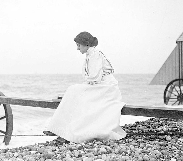 Florence, Thomas Hardy's second wife and previously his secretary who he married in 1914. Photographed at the seaside in 1915.