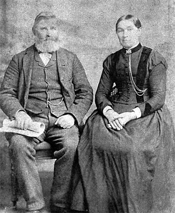 John Morgan, pictured here with his wife, was born at Gutchpool Farm, Gillingham, Dorset, and baptised on 3rd of January 1830.. John was the eldest of nine sons born to Edmund and Miriam (Coombes) Morgan who married at Gillingham on 26th of February 1929. Fay Dobbs sent us this photo and tells us that all John’s surviving brothers emigrated to New Zealand. Gutchpool Farm is now home to a company manufacturing scientific instruments.