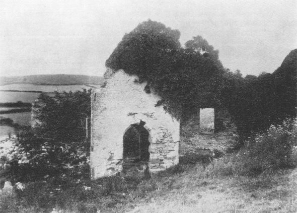 Photo taken in 1909 of the Ruined Chapel at Stanton St. Gabriel.