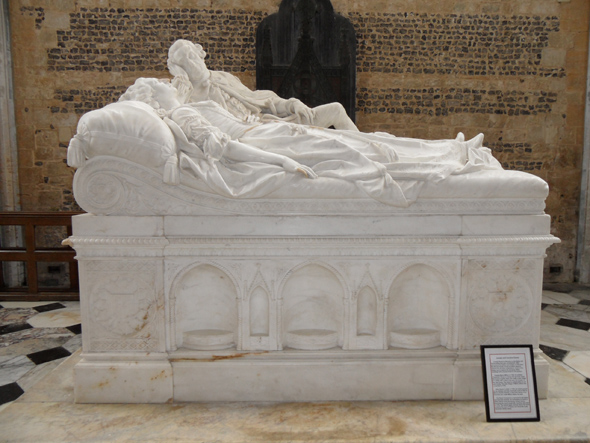 Milton Abbey – In the north transept and freestanding tomb of Caroline (Sackville) Damer, wife of Lord Milton, 1775, white marble table tomb with effigies by A. Carlini and dated 1775. Photo by Jackie Tory.