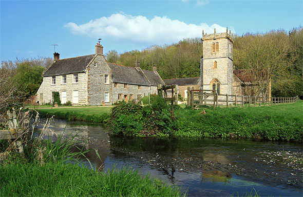 The Church and Manor House at Nether Cerne. Photo by Mike Searle, for about the photographer please click on the image.