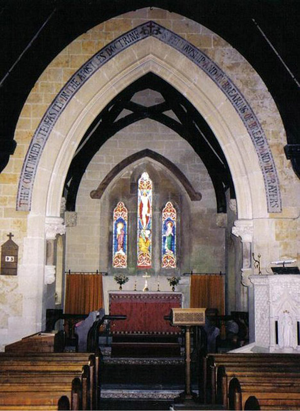 Interior of The Church of St. Mary Magdalene at North Poorton. See our story in the North Poorton Category. Photo by Chris Downer, for about the photographer click on the image.