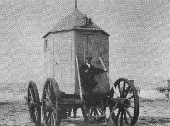 A Royal Bathing Machine photographed on Weymouth sands. For more about this see our story The Royal Bathing Machines in the Weymouth category.